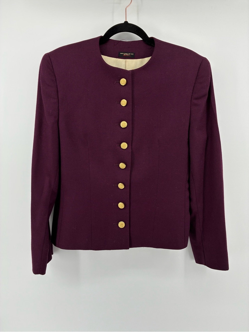 Vintage Structured Classic 100% Wool Burgundy Plum Button-Front Blazer Jacket